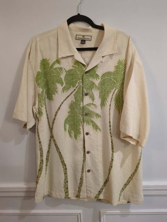 Tommy Bahama Other - Tommy Bahama Silk Palm Tree Hawaiian Shirt XL Cream Short Sleeve